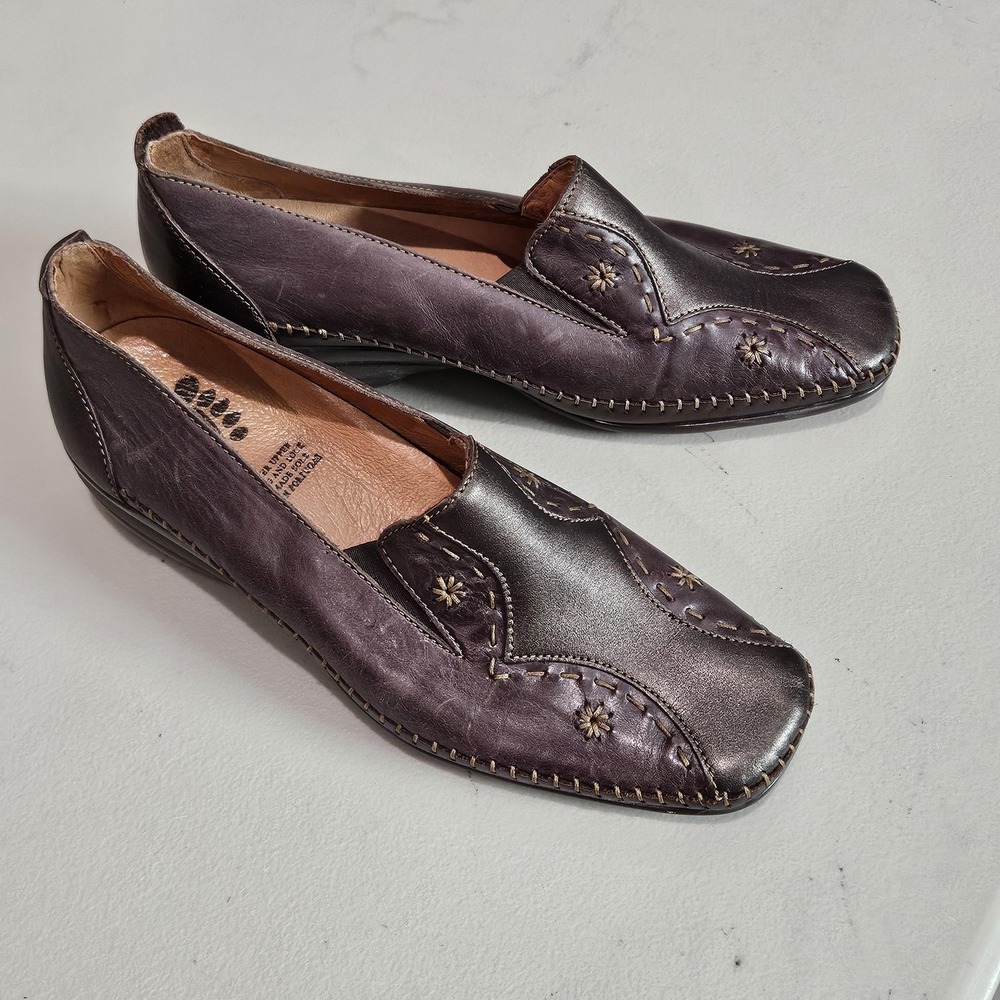 Spring Step Shoe Burbank  Womens 8.5 Brown Leather Loafer Slip On Comfort Wedge